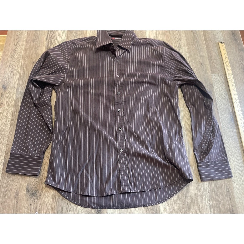 Red Level Nine Shirt, Men's Size XXL, Brown White Striped, Button Up Long Sleeve